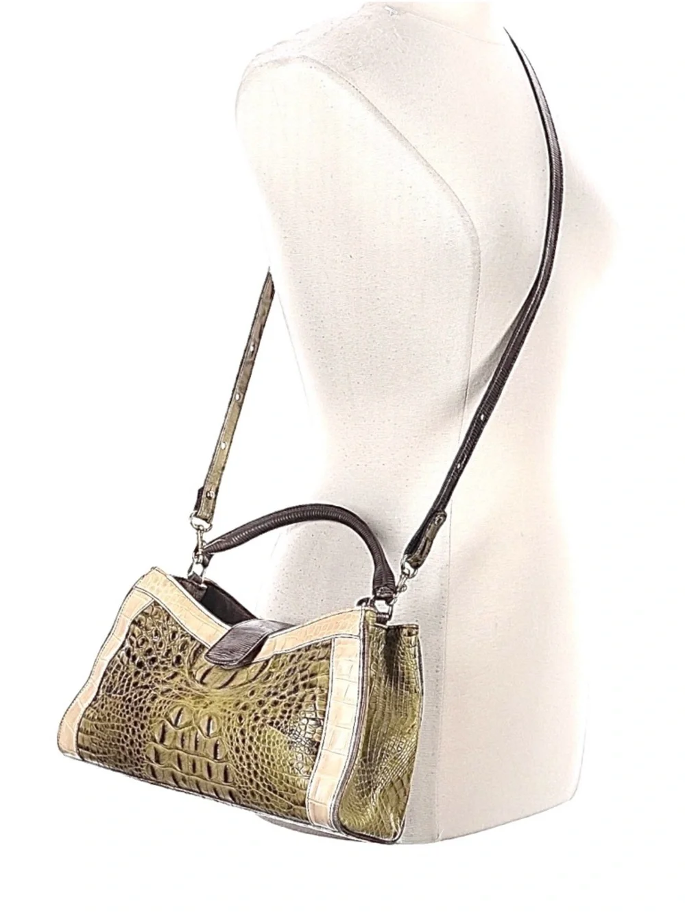 BRAHMIN ~ Rare Tri-Color Croc-Embossed Leather Satchel w/Crossbody Strap